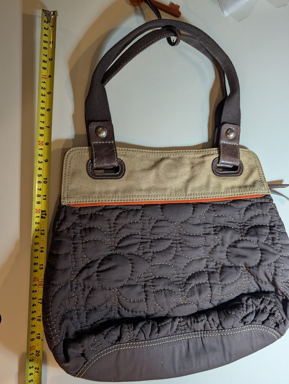 Fossil Key-Pet Quilted Brown and Tan Women's Tote Bag - Picture 4 of 6